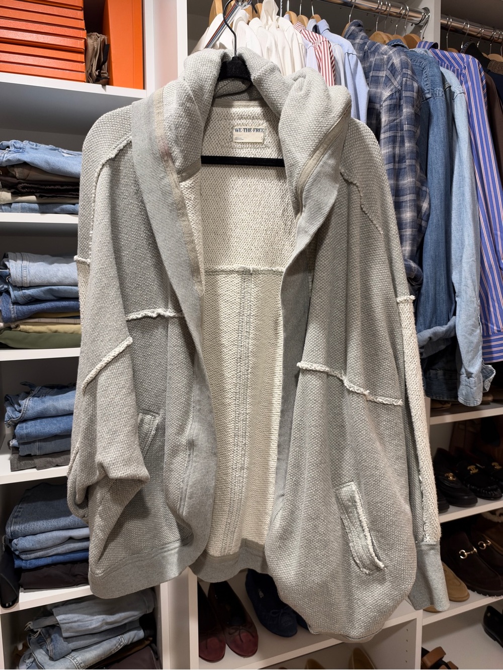 We The Free Oversized Hooded Teddy Jacket in Light Gray